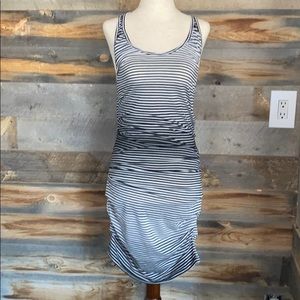 🛑BOGO‼️🆕CLU BLACK AND WHITE STRIPED RUCHED SIDE DRESS